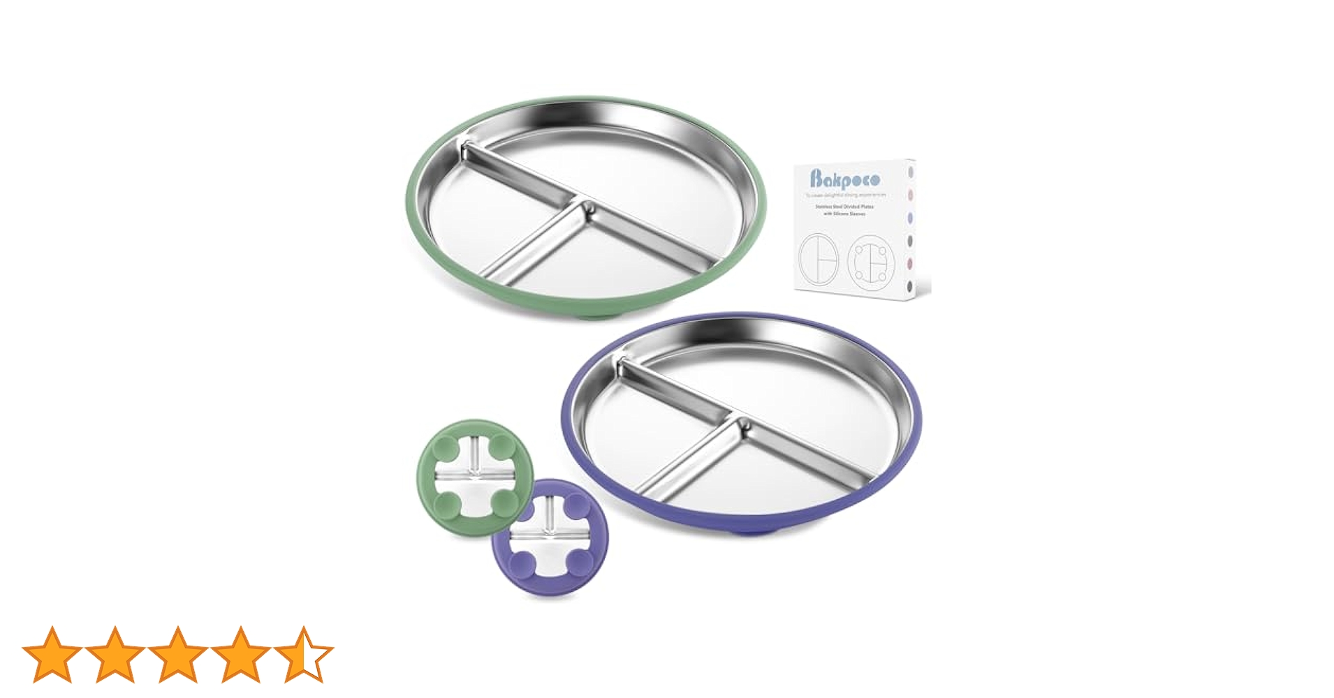 Bakpoco Stainless Steel Divided Suction Plates for Toddlers